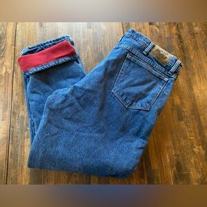 Cabelas Jeans Men's Size 40Wx30L Red Fleece Lined Blue Denim 100% Cotton Dark